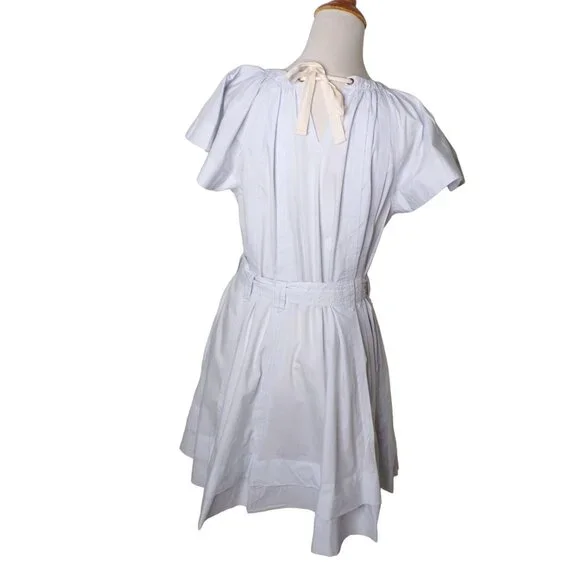 🆕ULLA JOHNSON Mae Flutter Sleeve Belted Cotton Mini Dress Sea Glass Blue 8